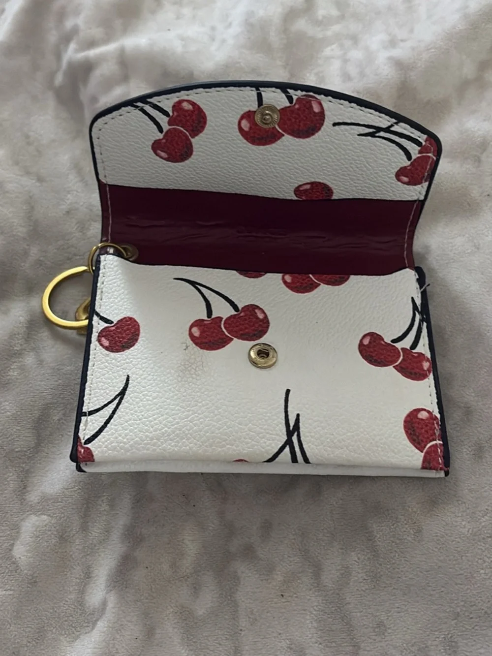 COACH White Cherry Card Case with Gold Charm